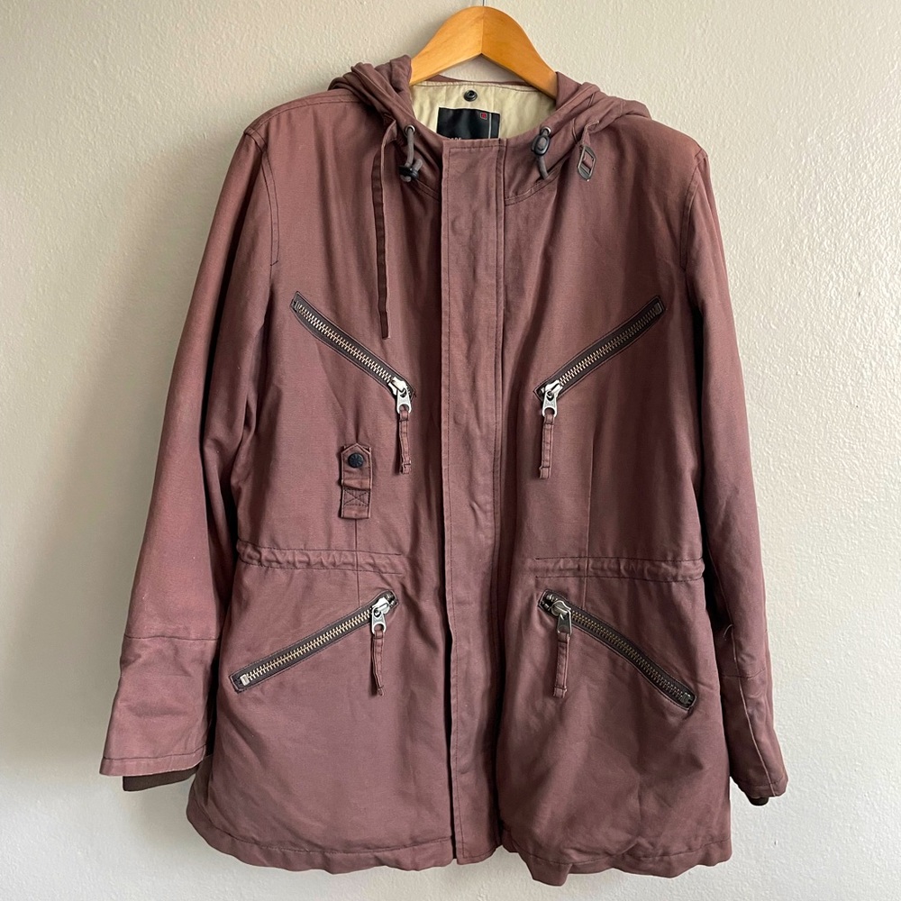 Washed Style Cold Weather Burgundy Jacket for Men Size M